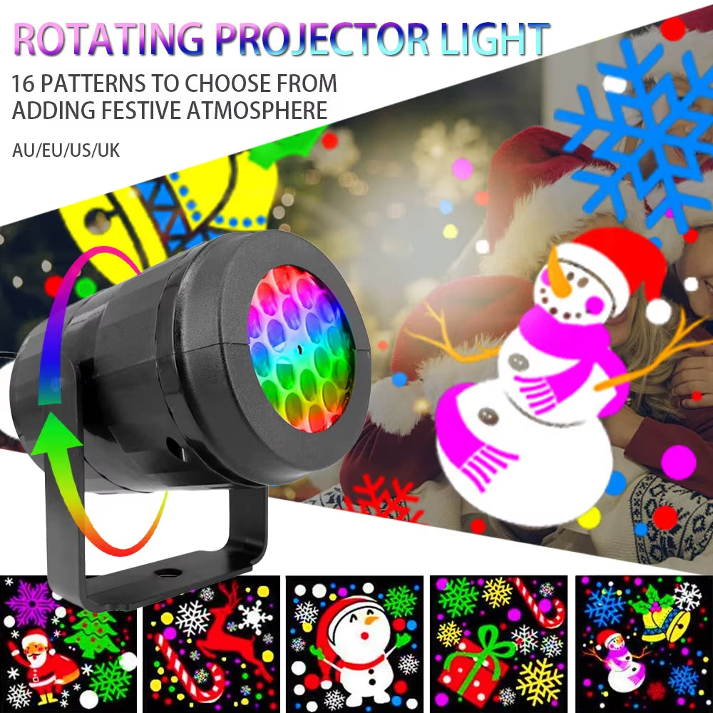Projector Light Christmas DJ Party Lights Stage Light Led 16 Patterns Indoor and Outdoor Laser Lamp Holiday Lighting